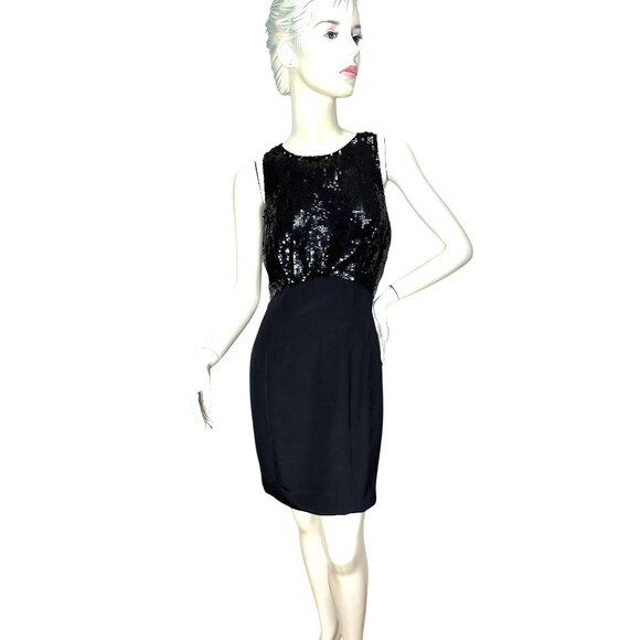 1980s Oleg Cassini short black dress with sequin top and racerback  Size 6 - Picture 1 of 8
